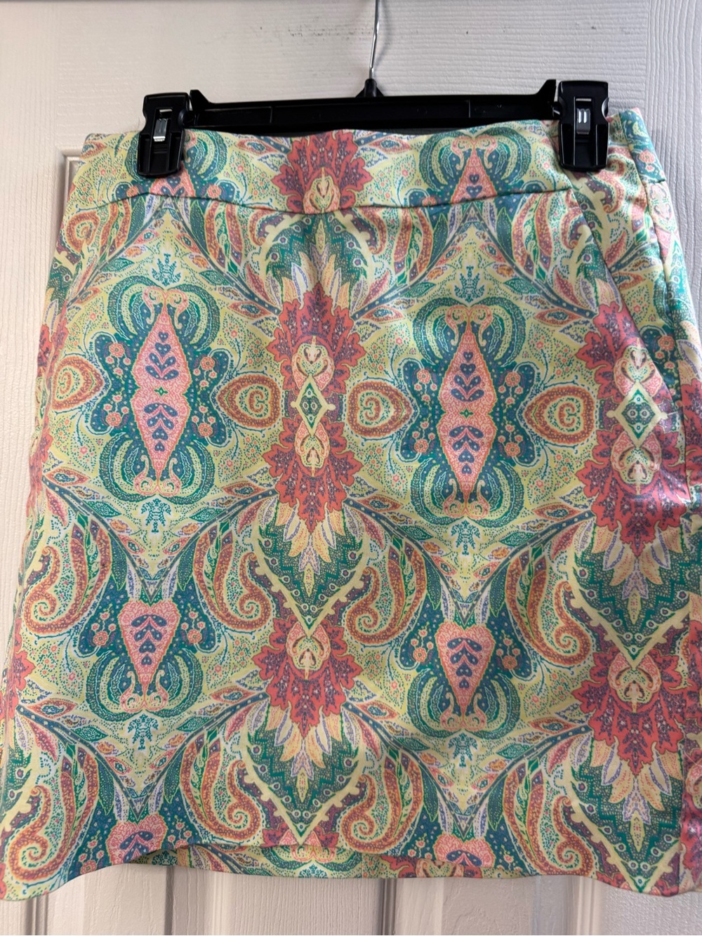 Ann Taylor Paisley Print Mini Skirt - Teal, Coral, Yellow